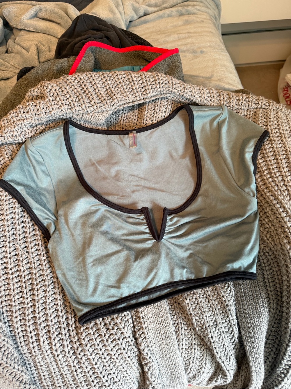 FP Movement by Free People Sage Green and Black Crop Top